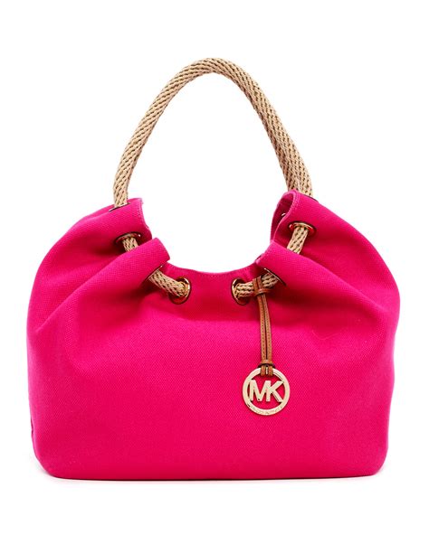 michael kors bright pink bags|Michael Kors large pink tote.